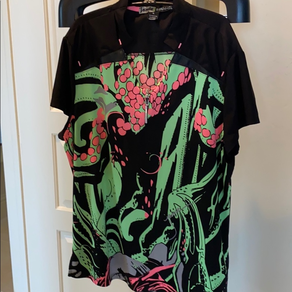jamie sadock Black Tunic with Green and Pink Graphic Design